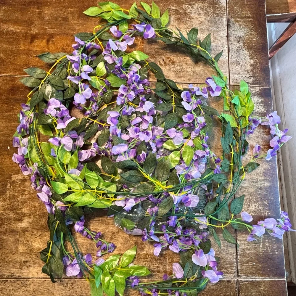 Lvydec Wisteria Artificial Flowers Garland, 2 Pcs Total 14.4ft Light Purple